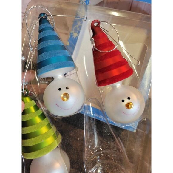 Target 2006 snowman face blown glass ornament Xmas Decor set - Picture 3 of 6